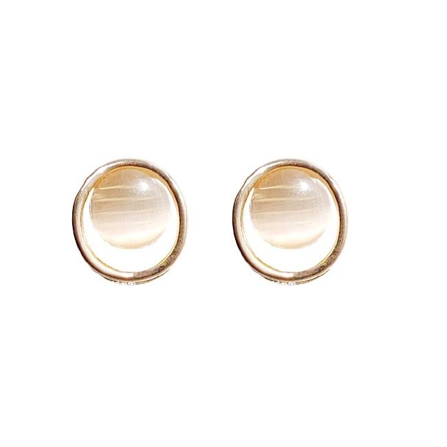 Rounded Lucent Beige Crystal Rhinsetone Invisible Clip On Earrings