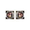 Square Pink Crystal Rhinestone Vinage Style Pearl Invisible Clip On Earrings