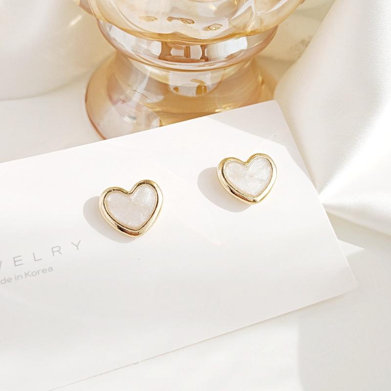 White Heart Crystal Rhinestone Invisible Clip On Earrings