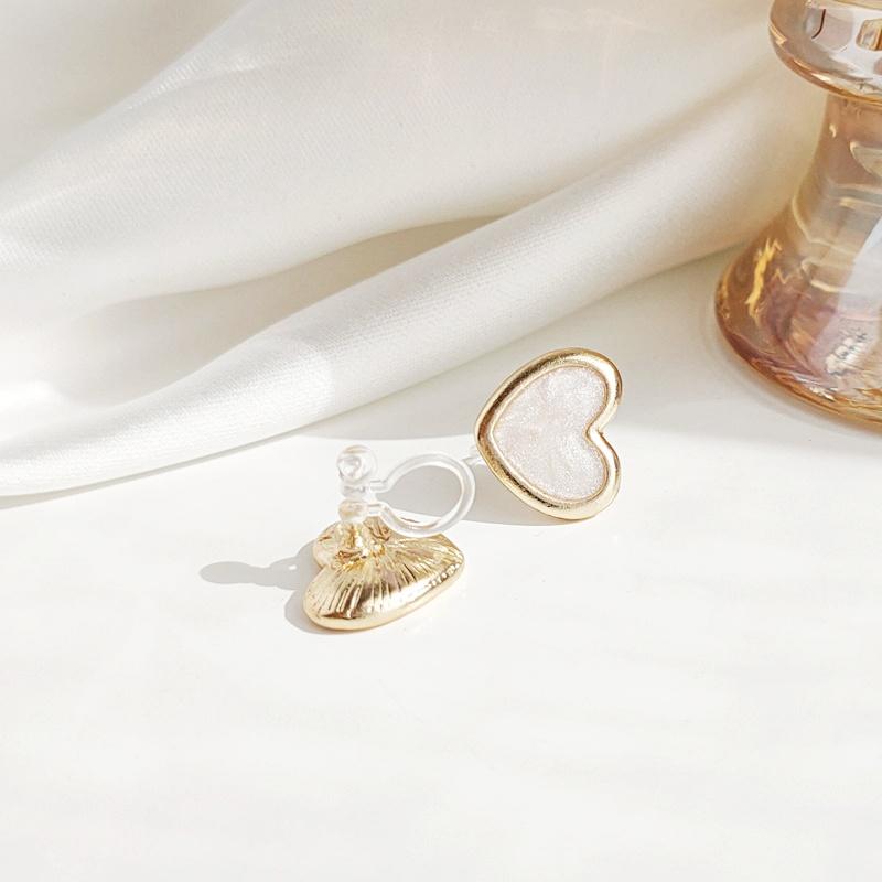 White Heart Crystal Rhinestone Invisible Clip On Earrings