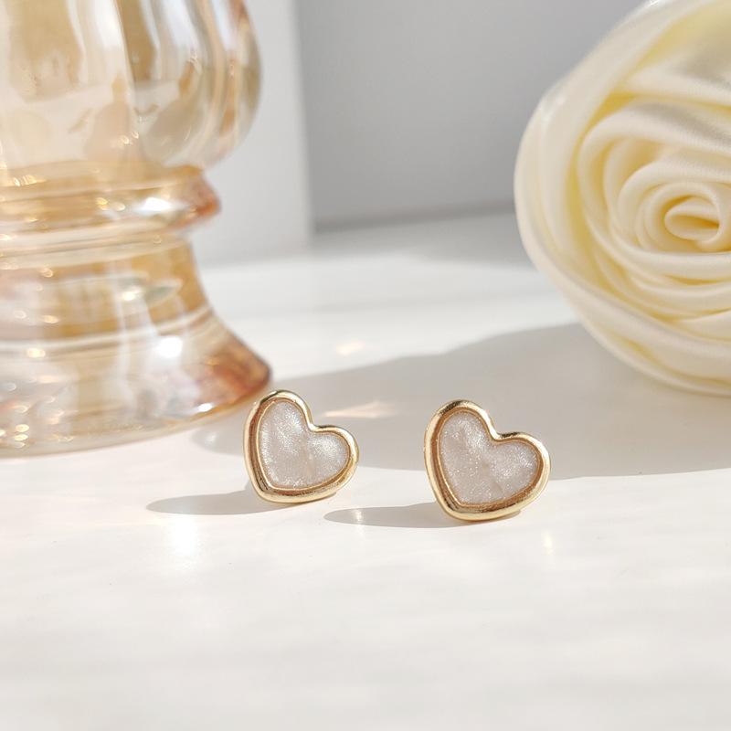 White Heart Crystal Rhinestone Invisible Clip On Earrings