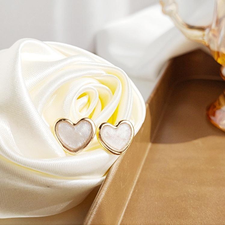 White Heart Crystal Rhinestone Invisible Clip On Earrings