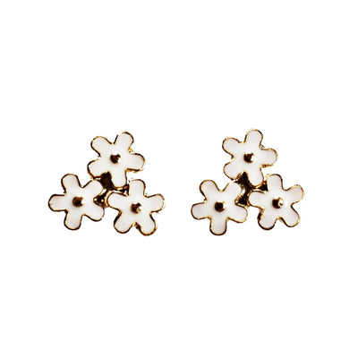 White Three Small Flowers Invisible Clip On Earrings