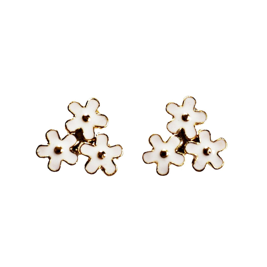 White Three Small Flowers Invisible Clip On Earrings