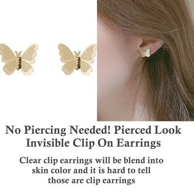 Small Butterflies Filigree Invisible Clip On Earrings