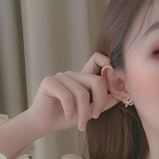 Butterflies Pearl Crystal Rhinestone Invisible Clip On Earrings