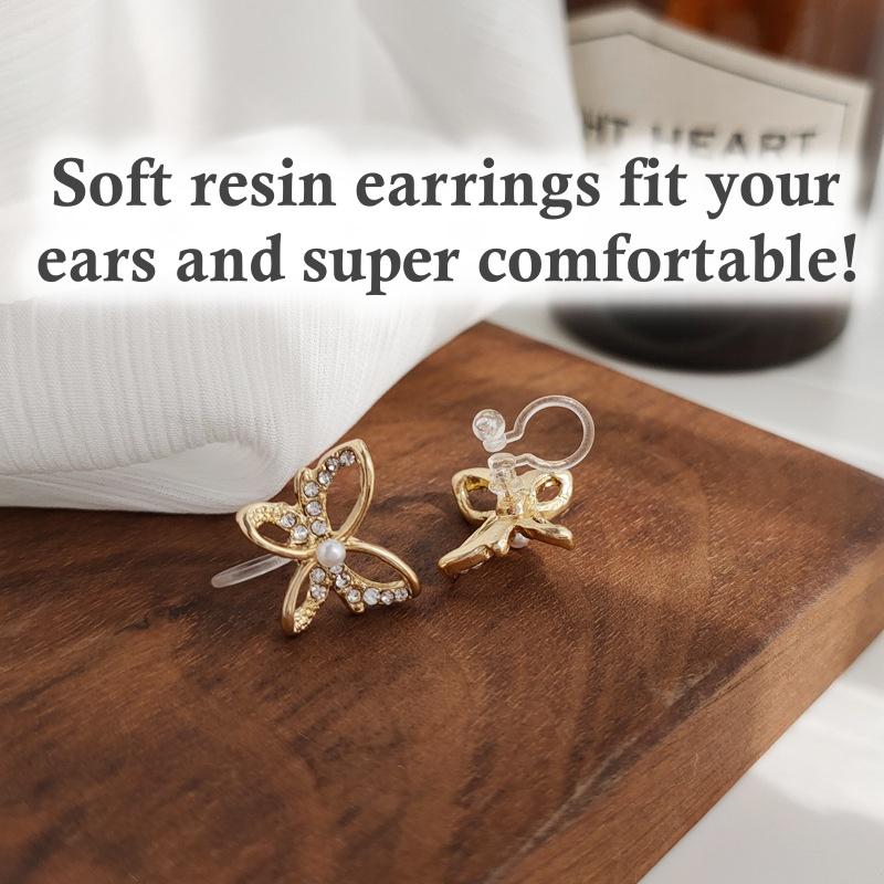 Butterflies Pearl Crystal Rhinestone Invisible Clip On Earrings