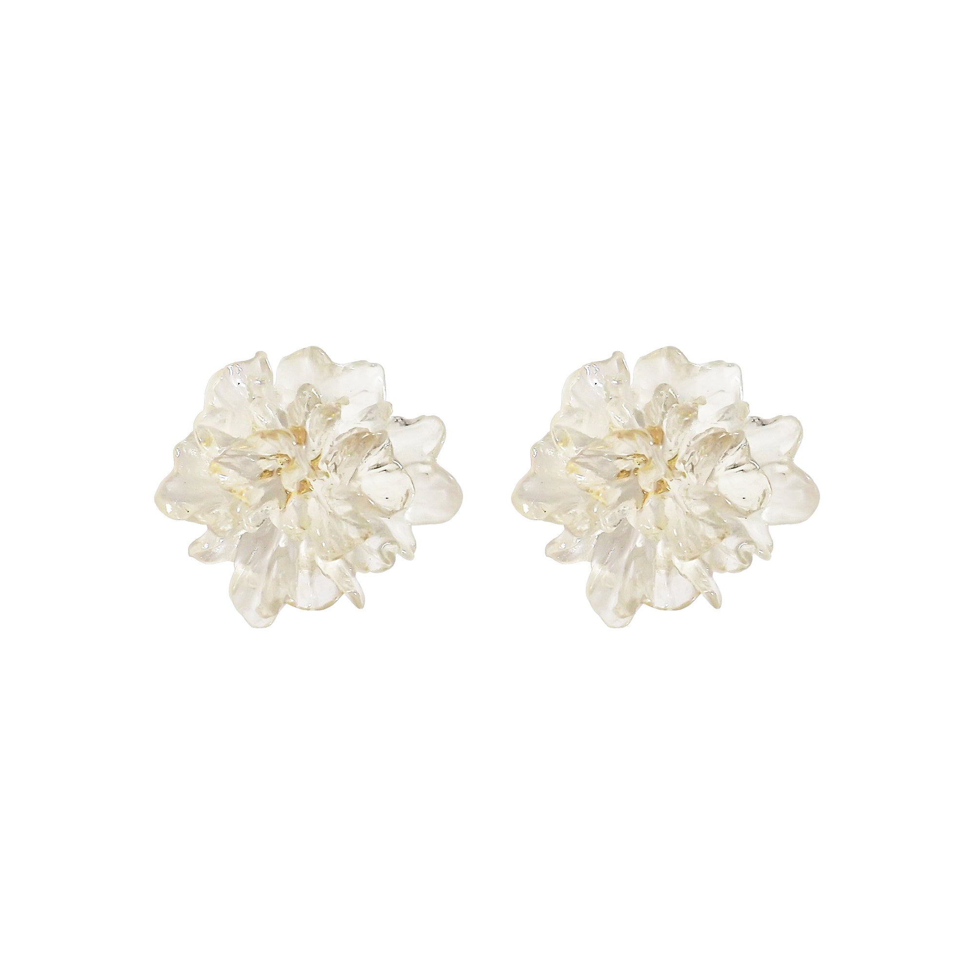 Clear Large Flower Invisible Clip On Earrings