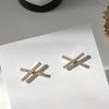 Crystal Rhinestone Pave Gold Cross Invisible Clip On Earrings