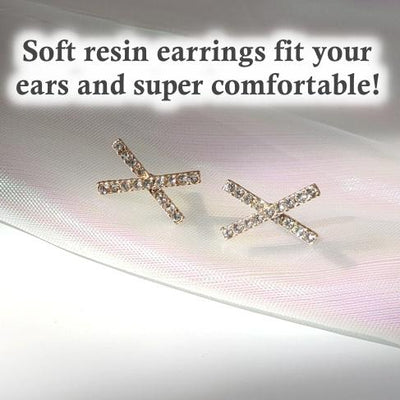 Crystal Rhinestone Pave Gold Cross Invisible Clip On Earrings