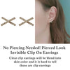 Crystal Rhinestone Pave Gold Cross Invisible Clip On Earrings