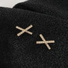 Crystal Rhinestone Pave Gold Cross Invisible Clip On Earrings