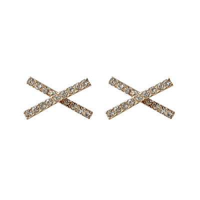 Crystal Rhinestone Pave Gold Cross Invisible Clip On Earrings