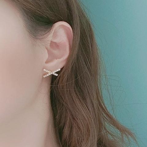 Crystal Rhinestone Pave Gold Cross Invisible Clip On Earrings