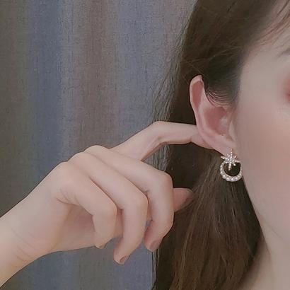 Crystal Rhinestone Star White Pearl Moon Invisible Clip On Earrings