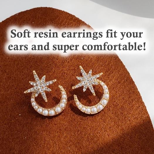 Crystal Rhinestone Star White Pearl Moon Invisible Clip On Earrings