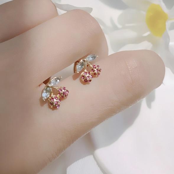 Crystal Rhinestone Cherry Pink Invisible Clip On Earrings