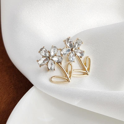 Flower Clear Crystal Rhinestone Invisible Clip On Earrings