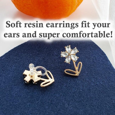 Flower Clear Crystal Rhinestone Invisible Clip On Earrings