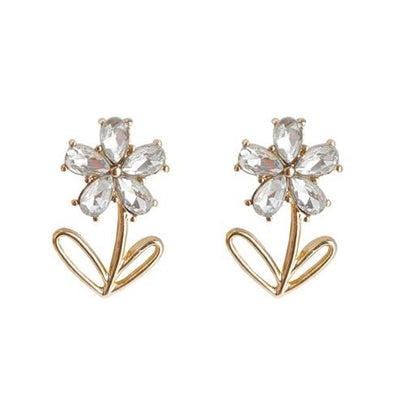 Flower Clear Crystal Rhinestone Invisible Clip On Earrings