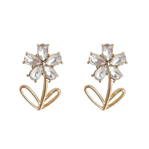 Flower Clear Crystal Rhinestone Invisible Clip On Earrings