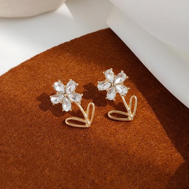 Flower Clear Crystal Rhinestone Invisible Clip On Earrings