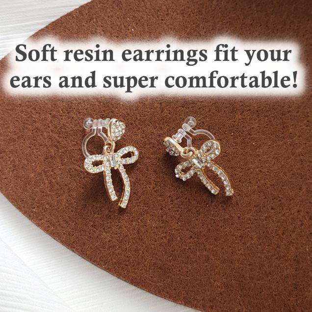 Dangle Ribbon Bow Ties Crystal Rhinestone Pave Invisible Clip On Earrings