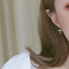 Dangle Ribbon Bow Ties Crystal Rhinestone Pave Invisible Clip On Earrings