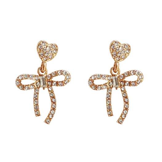 Dangle Ribbon Bow Ties Crystal Rhinestone Pave Invisible Clip On Earrings