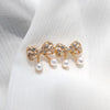 White Pearl Ribbon Bow Tie Crystal Rhinestone Pave Invisible Clip On Earrings