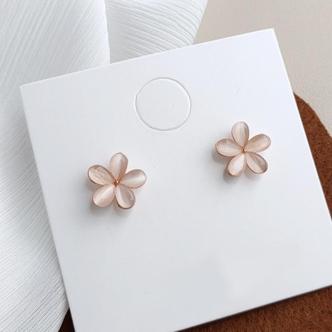 Pink Flower Crystal Rhinestone Invisible Clip On Earrings