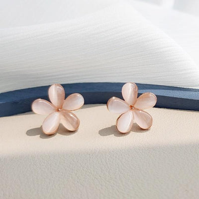 Pink Flower Crystal Rhinestone Invisible Clip On Earrings