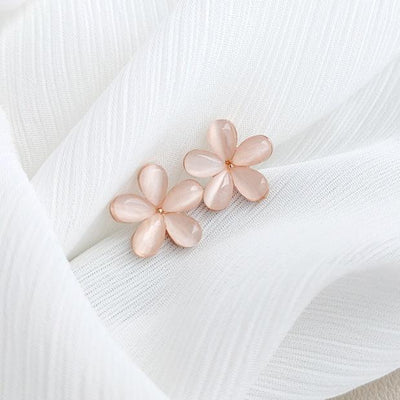 Pink Flower Crystal Rhinestone Invisible Clip On Earrings