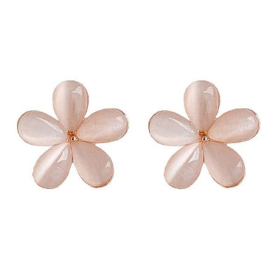Pink Flower Crystal Rhinestone Invisible Clip On Earrings
