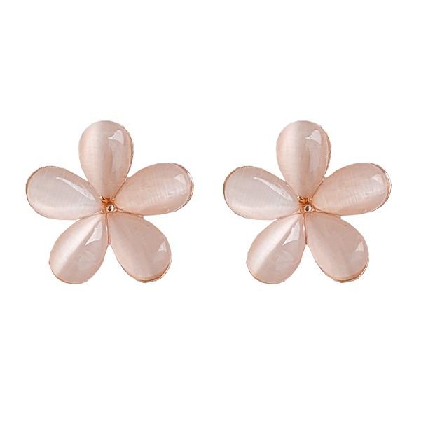 Pink Flower Crystal Rhinestone Invisible Clip On Earrings