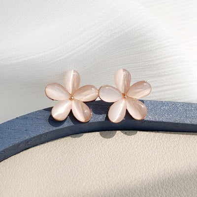 Pink Flower Crystal Rhinestone Invisible Clip On Earrings