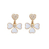 Dangle White Clover Four Leaf Crystal Rhinestone Invisible Clip On Earrings