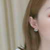 White Pearl Flower Circle Wreath Invisible Clip On Earrings
