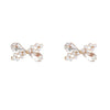 White Pearl Ribbon Bow Tie Crystal Rhinestone Invisible Clip On Earrings