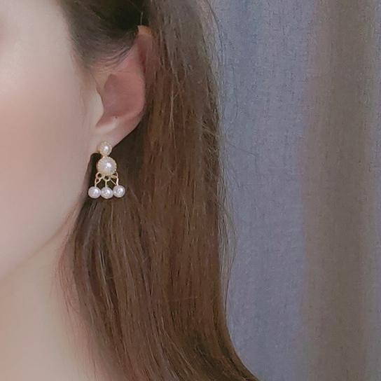 Dangle Round White Pearl Invisible Clip On Earrings