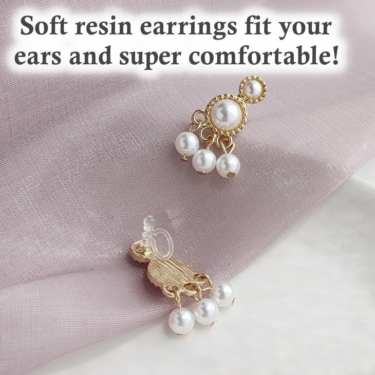 Dangle Round White Pearl Invisible Clip On Earrings