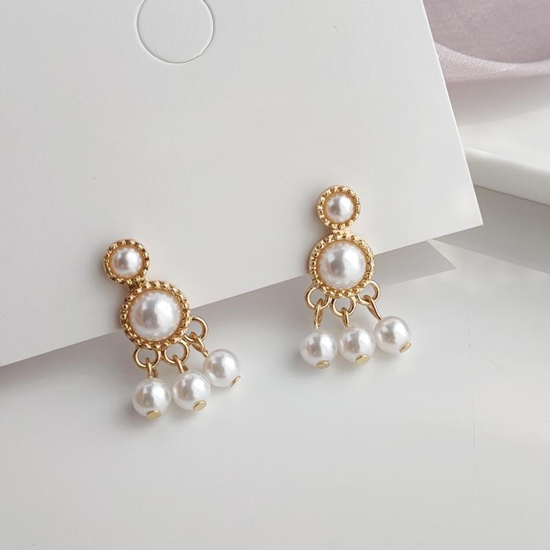 Dangle Round White Pearl Invisible Clip On Earrings