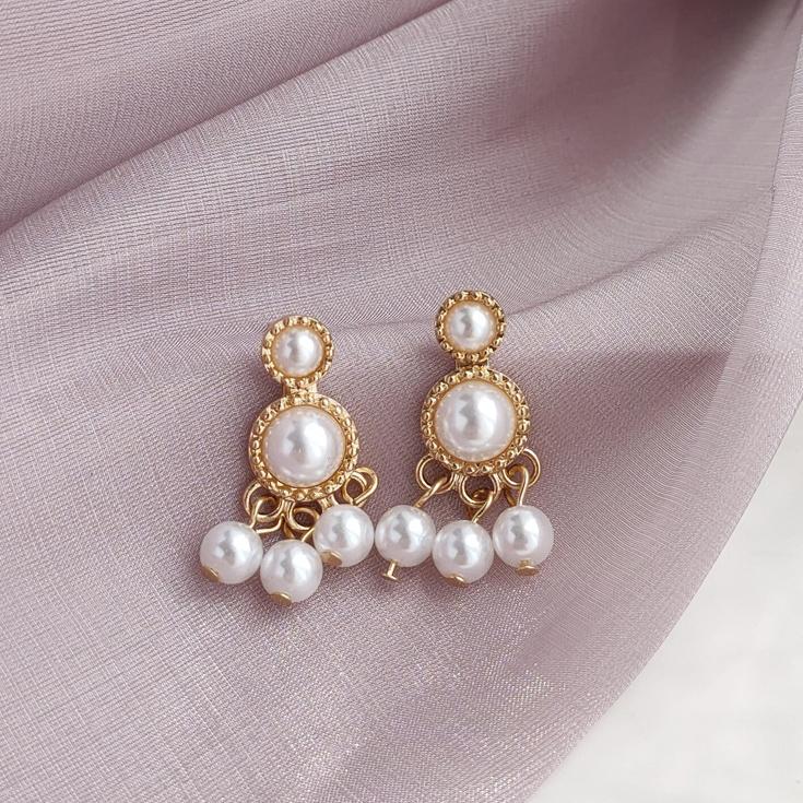 Dangle Round White Pearl Invisible Clip On Earrings