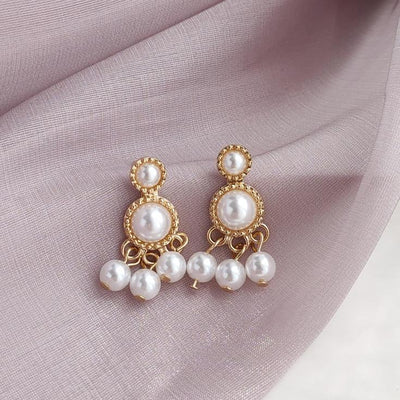 Dangle Round White Pearl Invisible Clip On Earrings