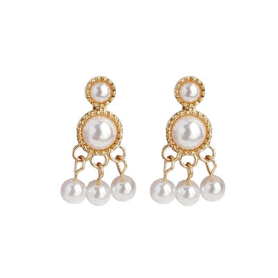Dangle Round White Pearl Invisible Clip On Earrings