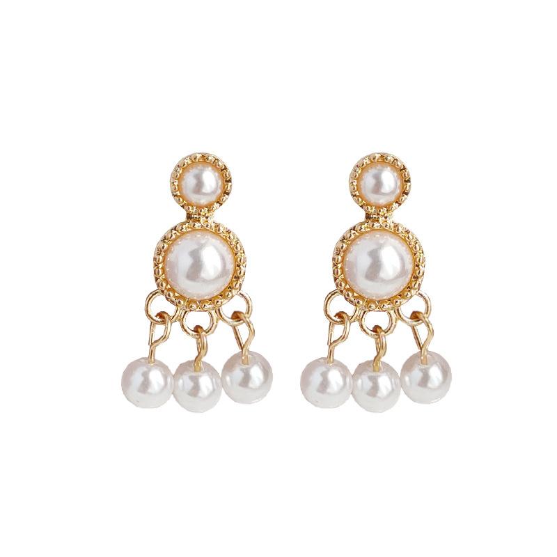 Dangle Round White Pearl Invisible Clip On Earrings