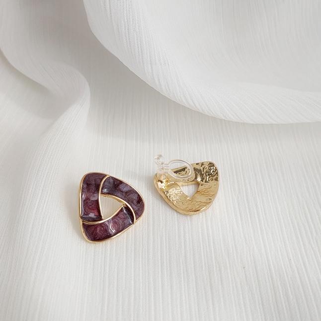 Dark Purple Crystal Mosaic Invisible Clip On Earrings