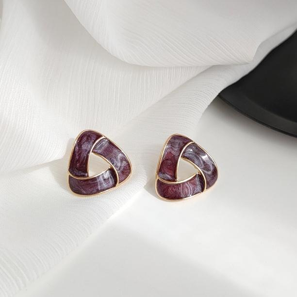 Dark Purple Crystal Mosaic Invisible Clip On Earrings