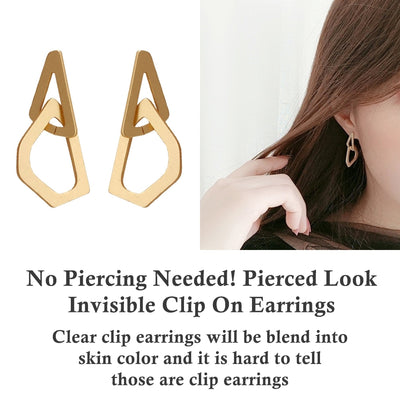Dangle Gold Triangle Hoop Invisible Clip On Earrings