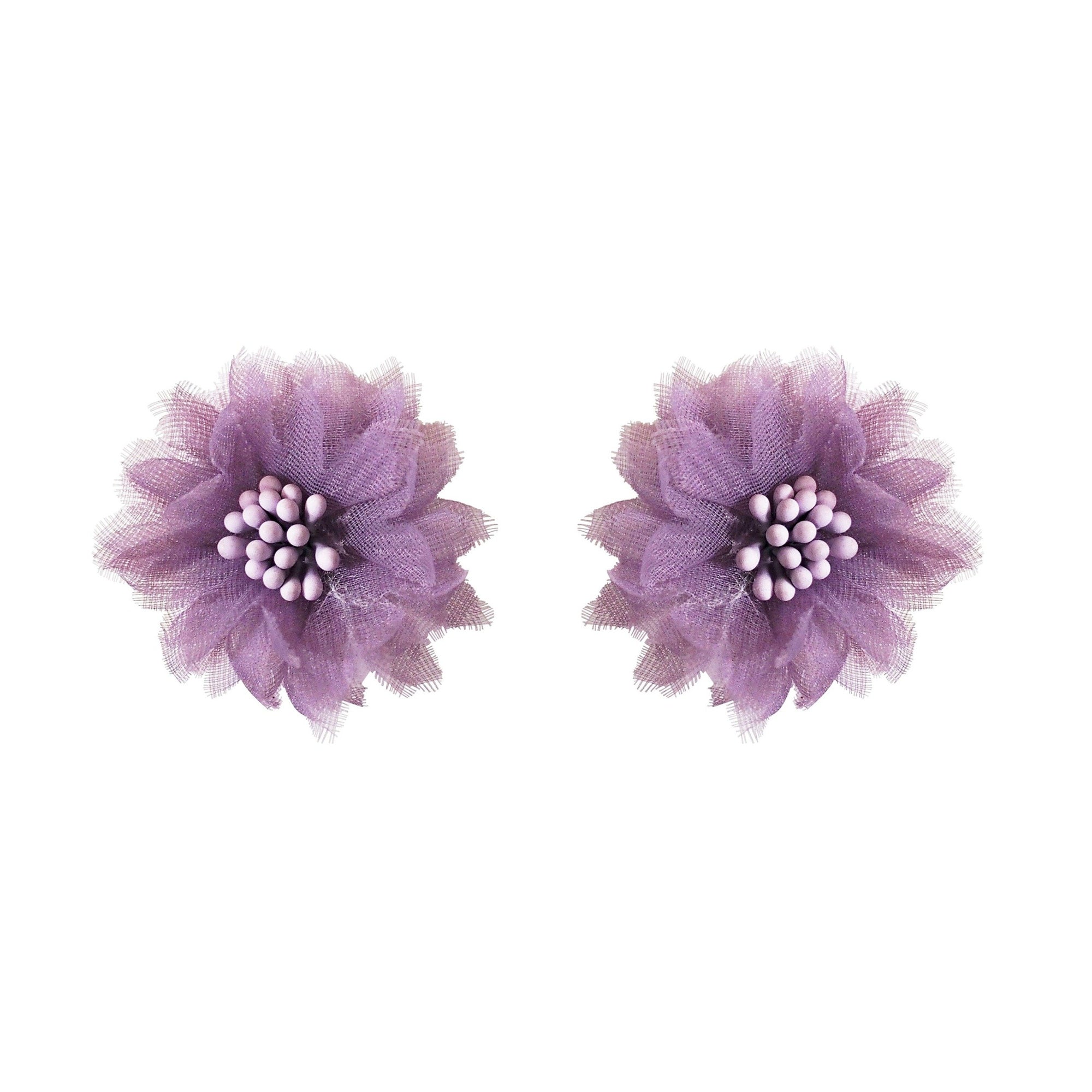 Fabric Light Purple Flower Invisible Clip On Earrings